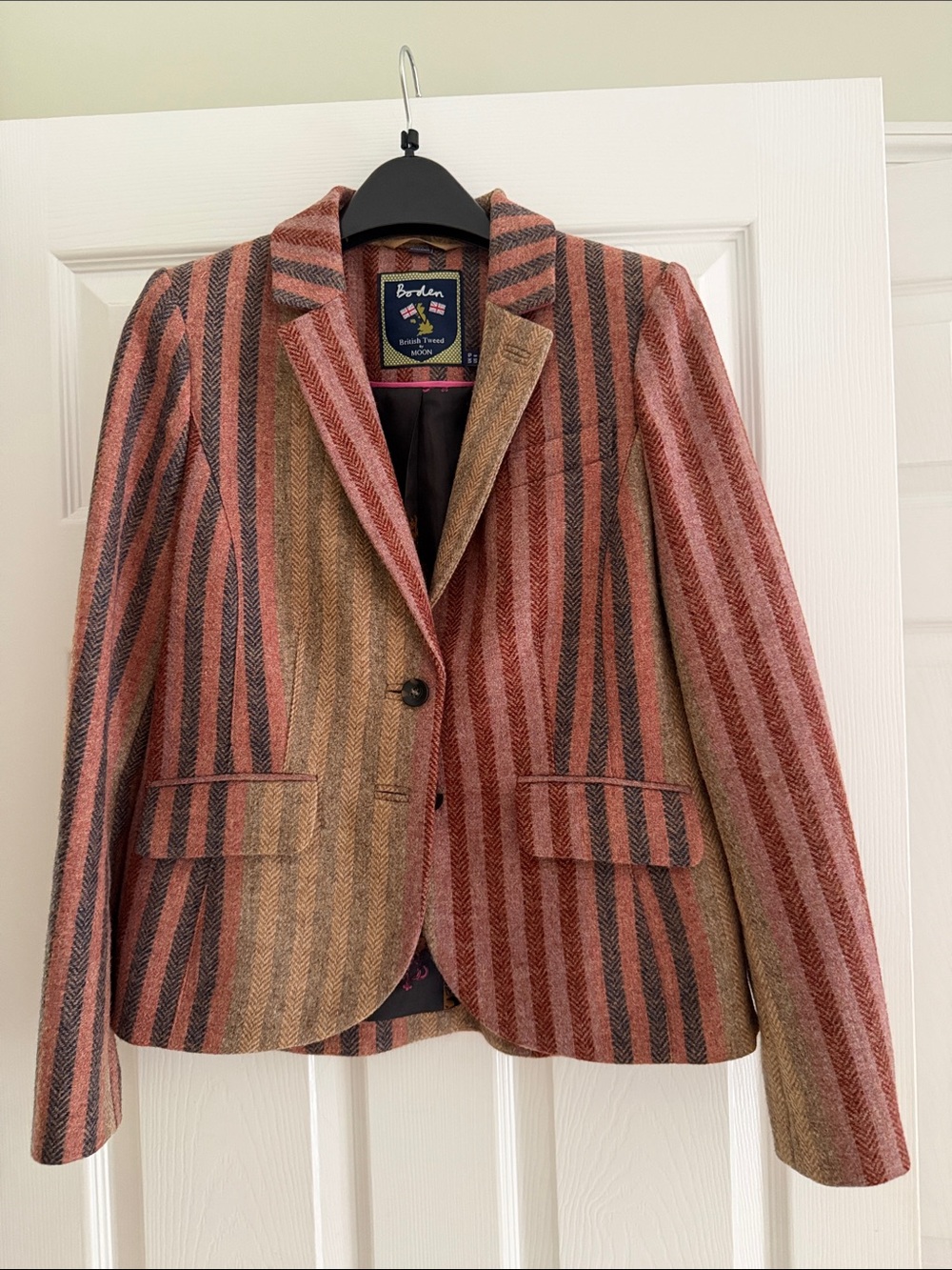 Boden Striped Wool-Blend Blazer in Rust and Brown